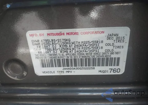 2016 Mitsubishi Outlander Sel из США, поврежденный, VIN JA4AD3A30GZ022258